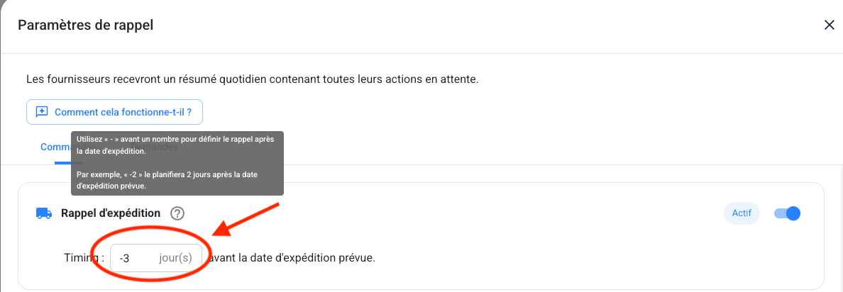 Day offset settings for notification timing