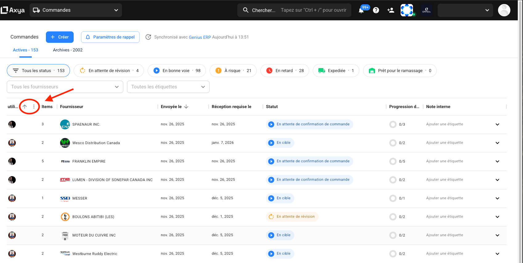 Filter access point in column headers