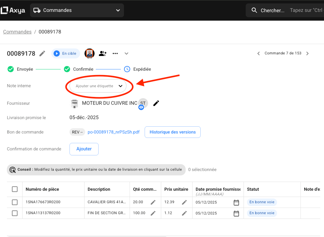 Labels feature for organizing and tracking orders