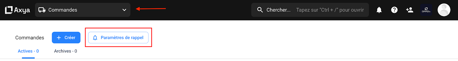 Blue Reminder Settings button on the Orders page
