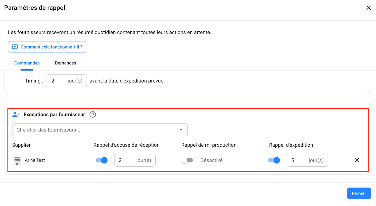 Supplier-specific reminder adjustments