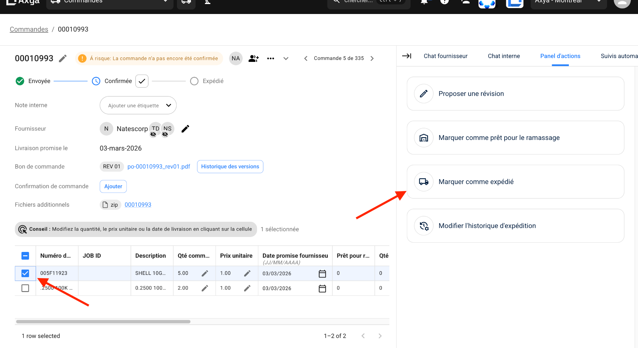 Order status overview in the supplier portal dashboard