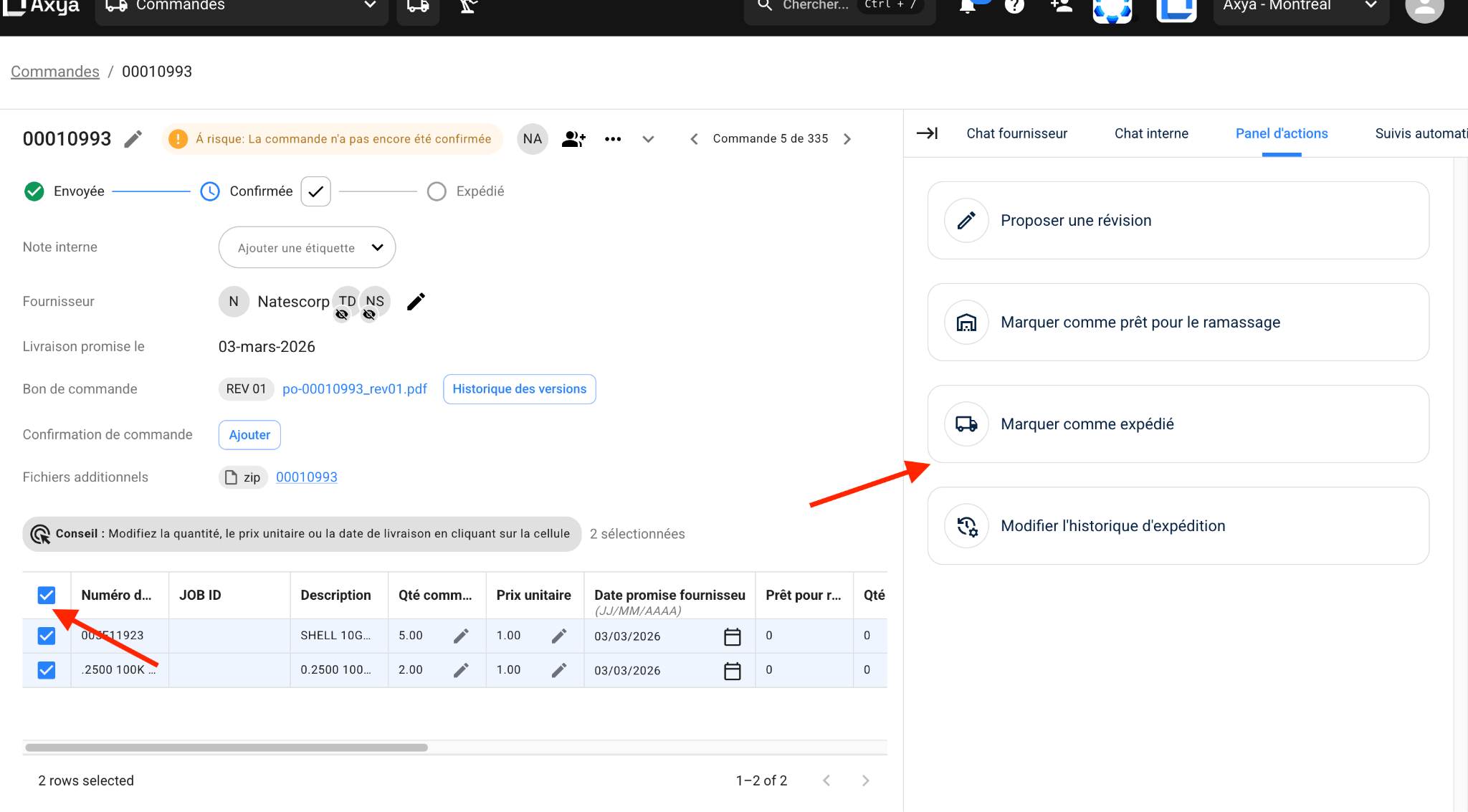 PO communication interface between buyer and supplier