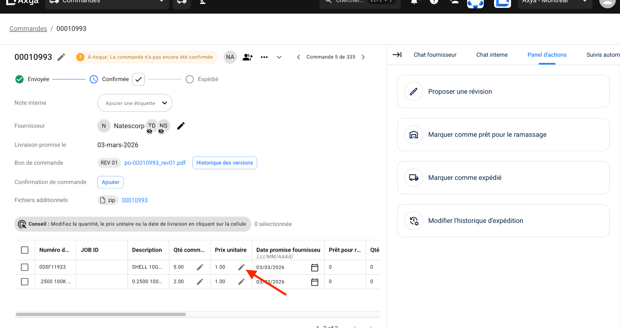 Date changes interface
