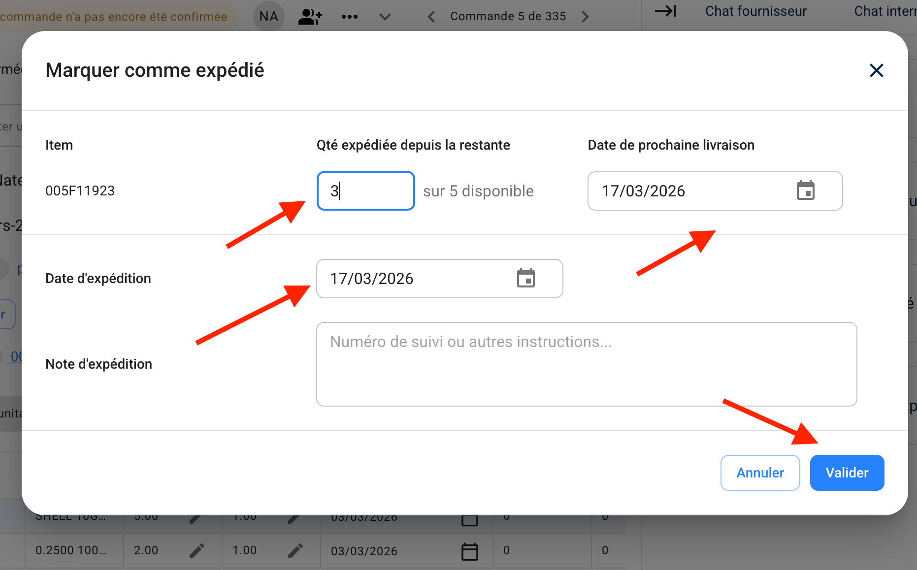 Initial PO view in the supplier portal