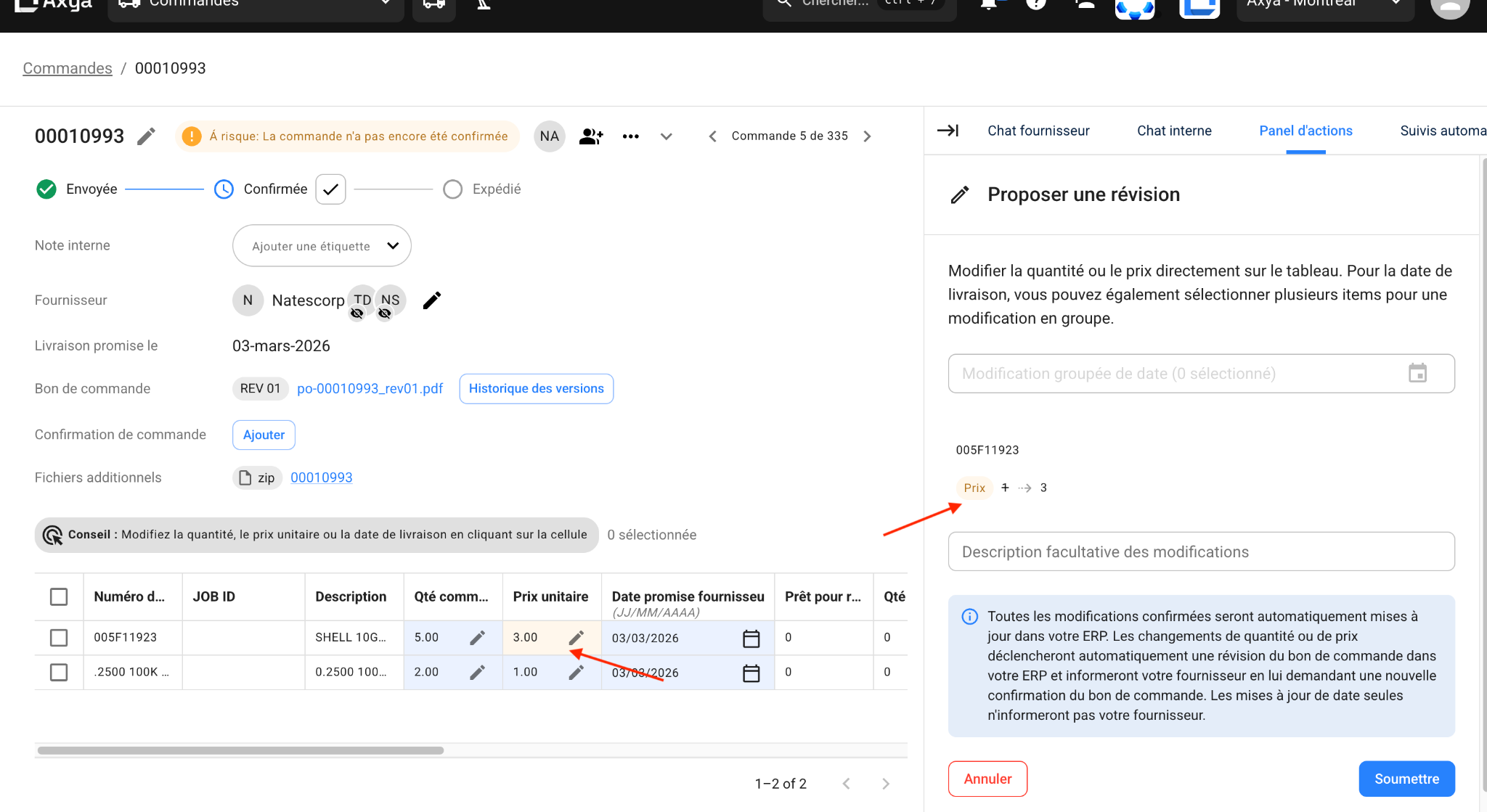 Shipment declaration step in the supplier portal
