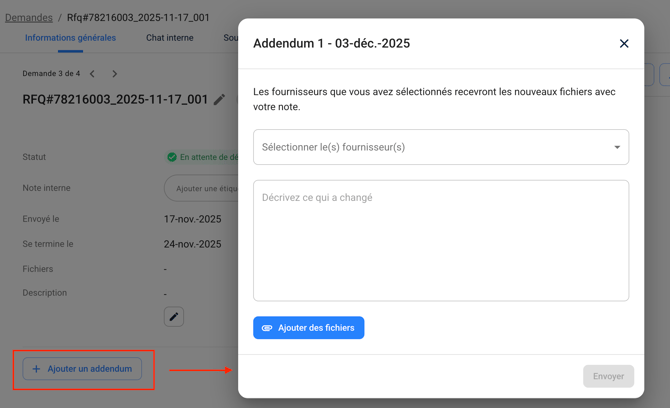 File management section on the RFQ detail page