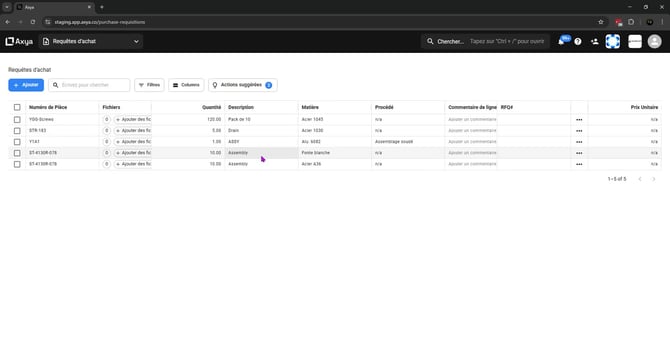 Hovering over a part shows last awarded price and date