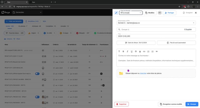 Simple RFQ creation workflow